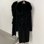OFTBUY Women's Luxury Brown Knit Cardigan with Real Fox Fur Collar Belted Sweater Coat Female New Fashion Warm Winter Outerwear