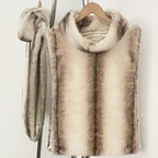 OFTBUY Luxury Belted Faux Fur Vest - Elegant Funnel Neck Vegan Fur Gilet with Vertical Stripes