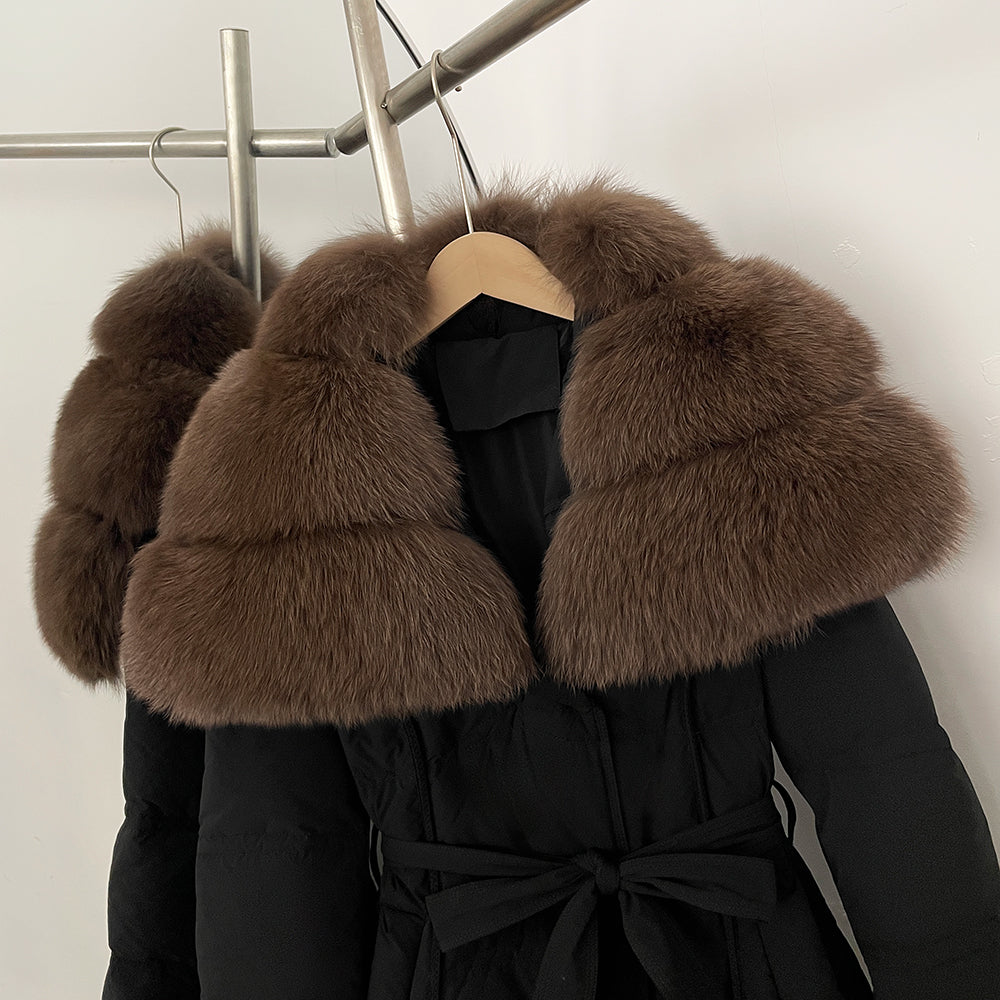 OFTBUY New Winter Thickened Clothes Women Long Big Natural Fox Fur Puffer Coat Female Real Fox Fur Fluffy White Duck Down Jacket