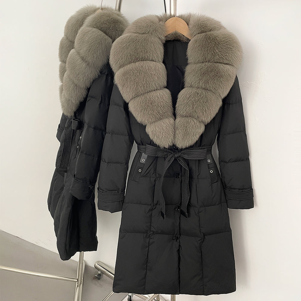 OFTBUY Thickened Warm Duck Down Coat Female Luxury Long Belt New Winter Natural Fox Fur Clothes Women Silm Puffer Jacket Outwear