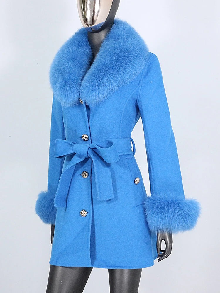 OFTBUY Double-sided Wool Coat Female New Autumn Winter Real Fox Fur Clothes Women Detachable Fur Cuffs Woolen Cashmere Jacket