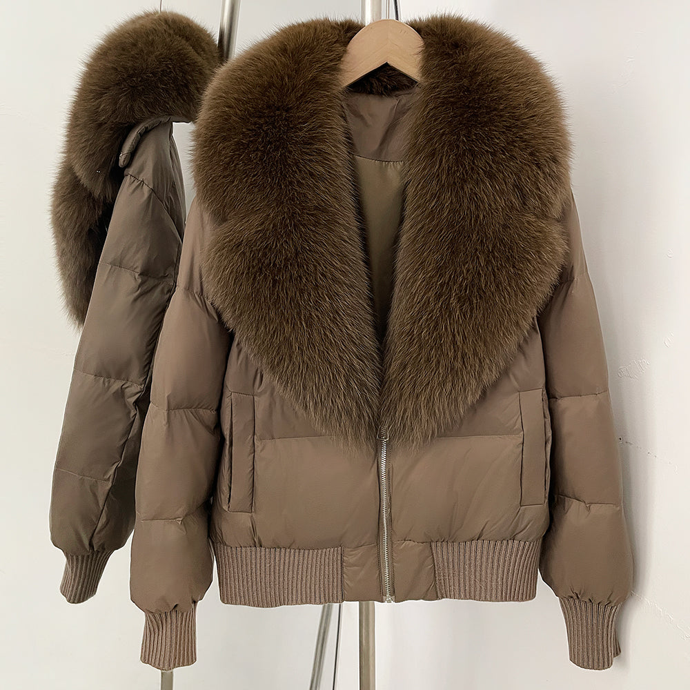 OFTBUY Zipper Luxury Warm Winter New Women's Puffer Jacket with Real Fox Fur Collar Fashion Outerwear Duck Down Coat Female