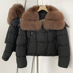 OFTBUY New Short Winter Clothing Women Thickened Warm Fluffy Raccoon Fur Puffer Jacket Female Real Fox Fur Collar Down Coat