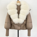 OFTBUY Big Natural Fox Fur Coat Women New Winter 90% White Duck Down Jacket Female Short Puffer Feather Coats Parkas