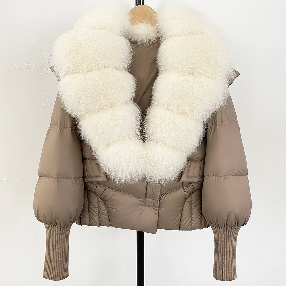 OFTBUY Big Natural Fox Fur Coat Women New Winter 90% White Duck Down Jacket Female Short Puffer Feather Coats Parkas