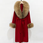 OFTBUY New Women's Double-Faced Wool Coat with Large Real Fox Fur Belted Warm Winter Luxury Fashion Outerwear Woolen Jacket Lady