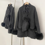 OFTBUY Loose Real Fox Fur 100% Wool Coat with Hat New Autumn Winter Top Clothes Women Natural Fur Cashmere Woolen Jacket Female