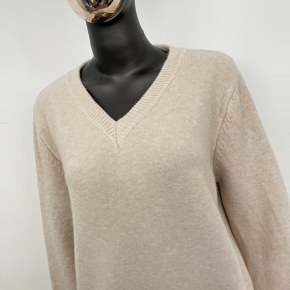 OFTBUY New Women's Knitted Two Piece Set with Real Fox Fur Cuffs V Neck Warm Winter Casual Elegant Outfit Sweater Female