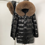 OFTBUY New Hood Collar Luxury Warm Winter Women's Shiny Puffer Jacket with Real Raccoon Fox Fur Outerwear Duck Down Coat Female