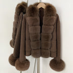 OFTBUY Women's Wool Coat with Real Fox Fur Trim Luxury Jacket with Fur Cuffs New Autumn Warm Winter Woolen Clothes Outerwear