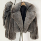 OFTBUY Luxury Oversized Lapel Faux Fur Jacket - Premium Vegan Fur Short Coat for Winter Glamour