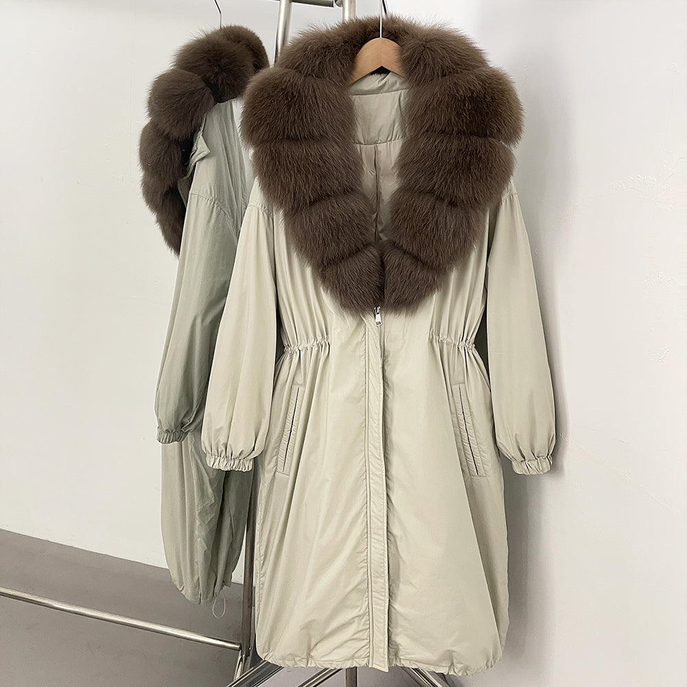 OFTBUY New Zipper Autumn Winter Clothes Women Natural Fox Fur Collar Goose Down Coat Long Warm Thickened Real Fur Puffer Jacket