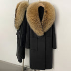 OFTBUY Double Breasted Pockets Long Luxury Warm Winter Outerwear New Women's Double-Faced Wool Coat with Real Fox Fur Collar