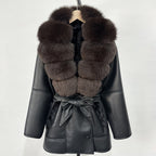 OFTBUY Large Natural Fox Fur Coat New Women Thick Warm Retro Faux Lamb Fur Jacket Belt Winter Female Parkas Outwear
