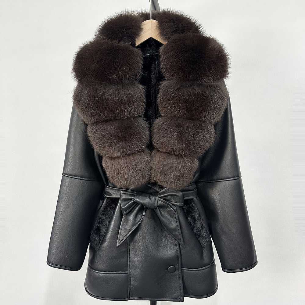 OFTBUY Large Natural Fox Fur Coat New Women Thick Warm Retro Faux Lamb Fur Jacket Belt Winter Female Parkas Outwear