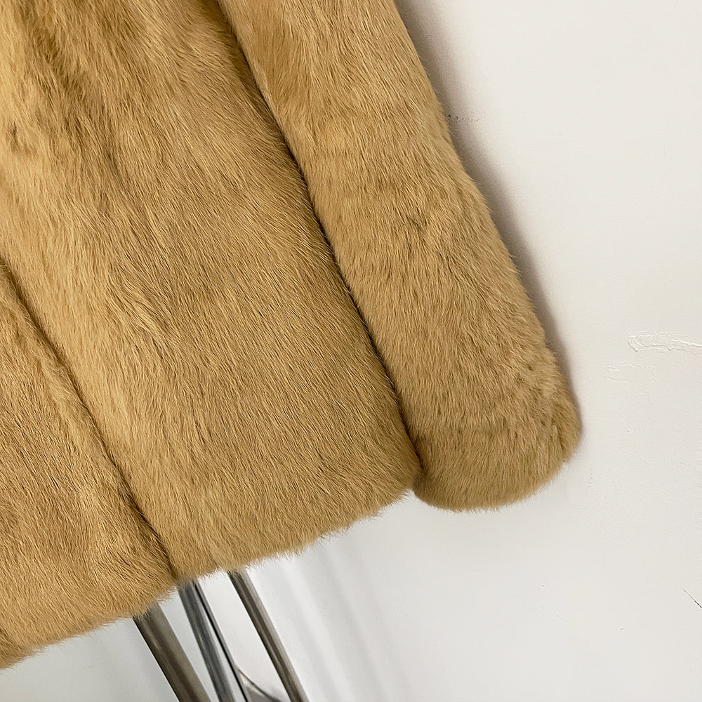 OFTBUY Women's Real Rabbit Fur Coat Luxury Camel Fur Jacket with Stand Collar New Warm Autumn Winter Clothes Female Outerwear
