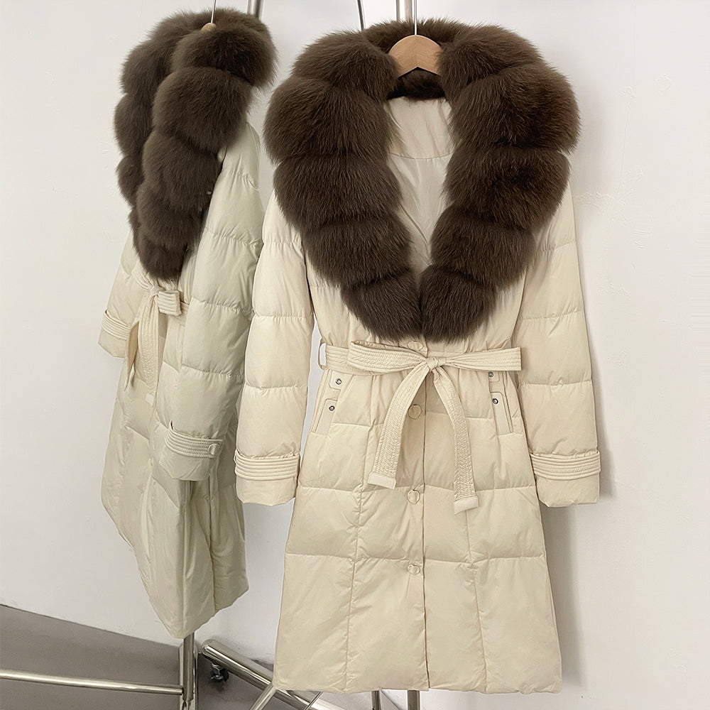 OFTBUY Thickened Warm Duck Down Coat Female Luxury Long Belt New Winter Natural Fox Fur Clothes Women Silm Puffer Jacket Outwear