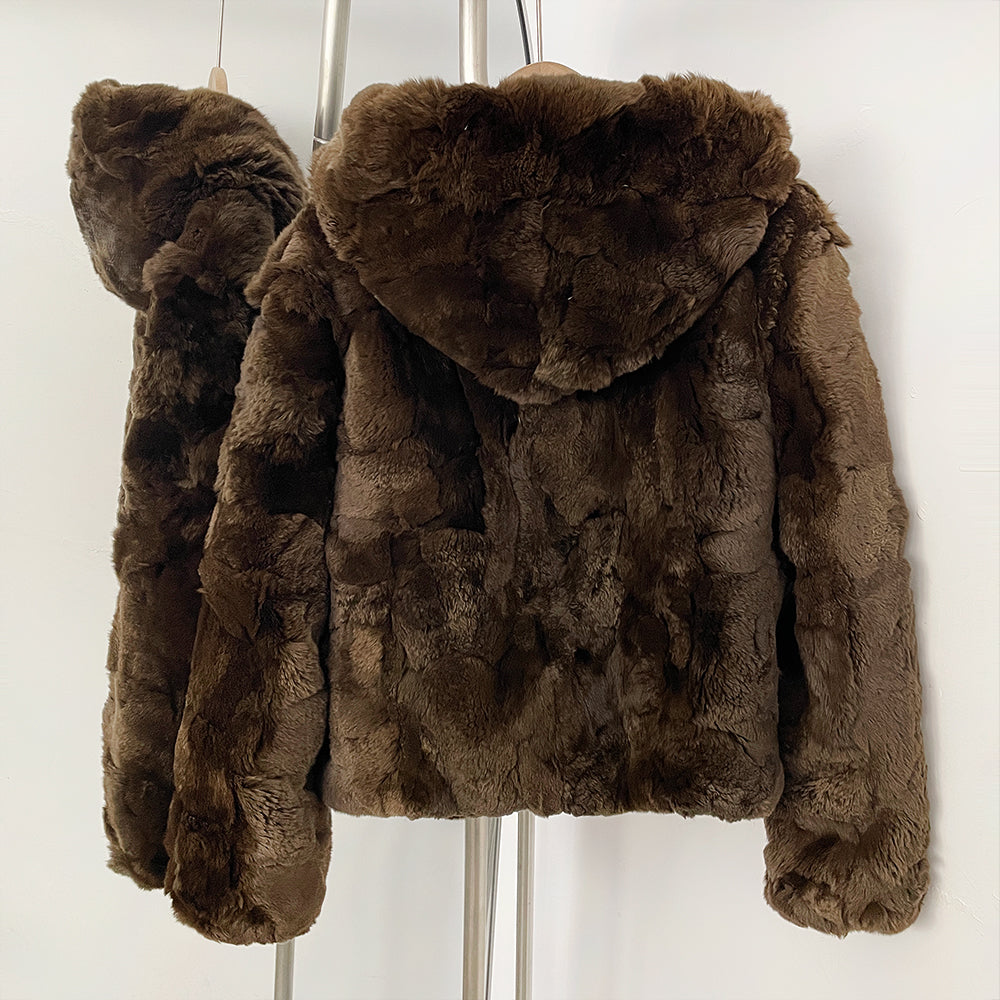 OFTBUY V-Neck Open Front Fur Jacket Female New Autumn Winter Outerwear Women's Brown Patchwork Real Rex Rabbit Fur Short Coat