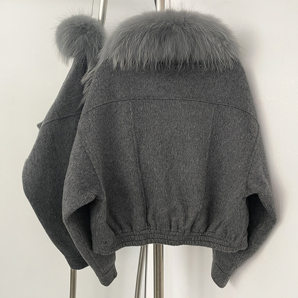 OFTBUY Short 100% Wool Coat Fahsion New Autumn Winter Real Fox Fur Top Clothes Women Natural Fur Cashmere Woolen Jacket Female