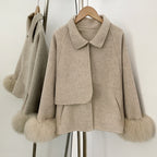 OFTBUY New Women's Double-Faced Wool Coat with Real Fox Fur Cuffs Lapel Collar Coat Design Warm Winter Elegant Fashion Outerwear