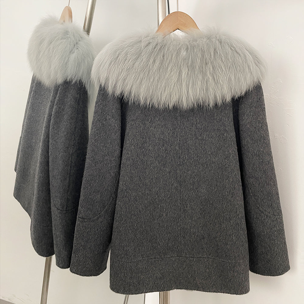 OFTBUY New Autumn Winter Double-sided Wool Jacket Elegant Real Fox Fur Collar 100% Wool Coat Female Woolen Blends Clothes Women
