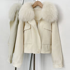 OFTBUY Short 100% Wool Coat Fahsion New Autumn Winter Real Fox Fur Top Clothes Women Natural Fur Cashmere Woolen Jacket Female