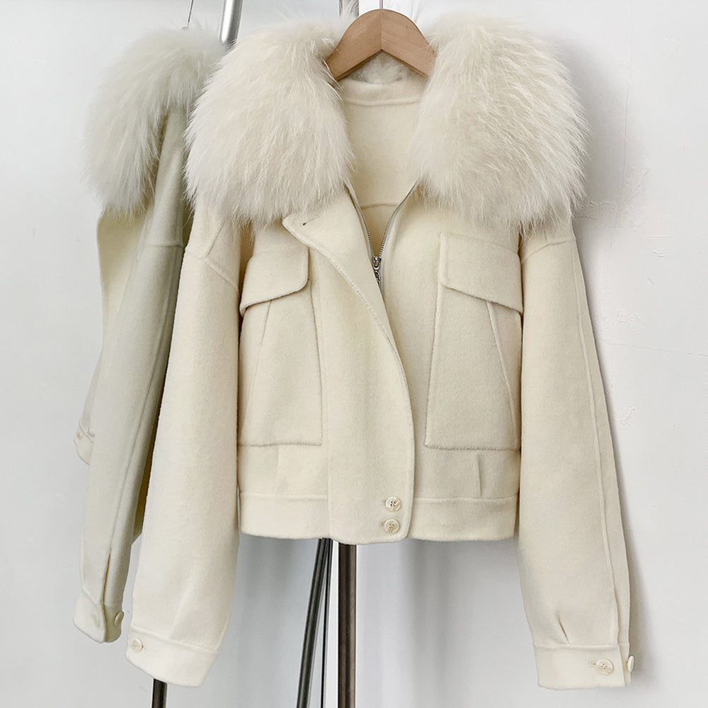 OFTBUY Short 100% Wool Coat Fahsion New Autumn Winter Real Fox Fur Top Clothes Women Natural Fur Cashmere Woolen Jacket Female