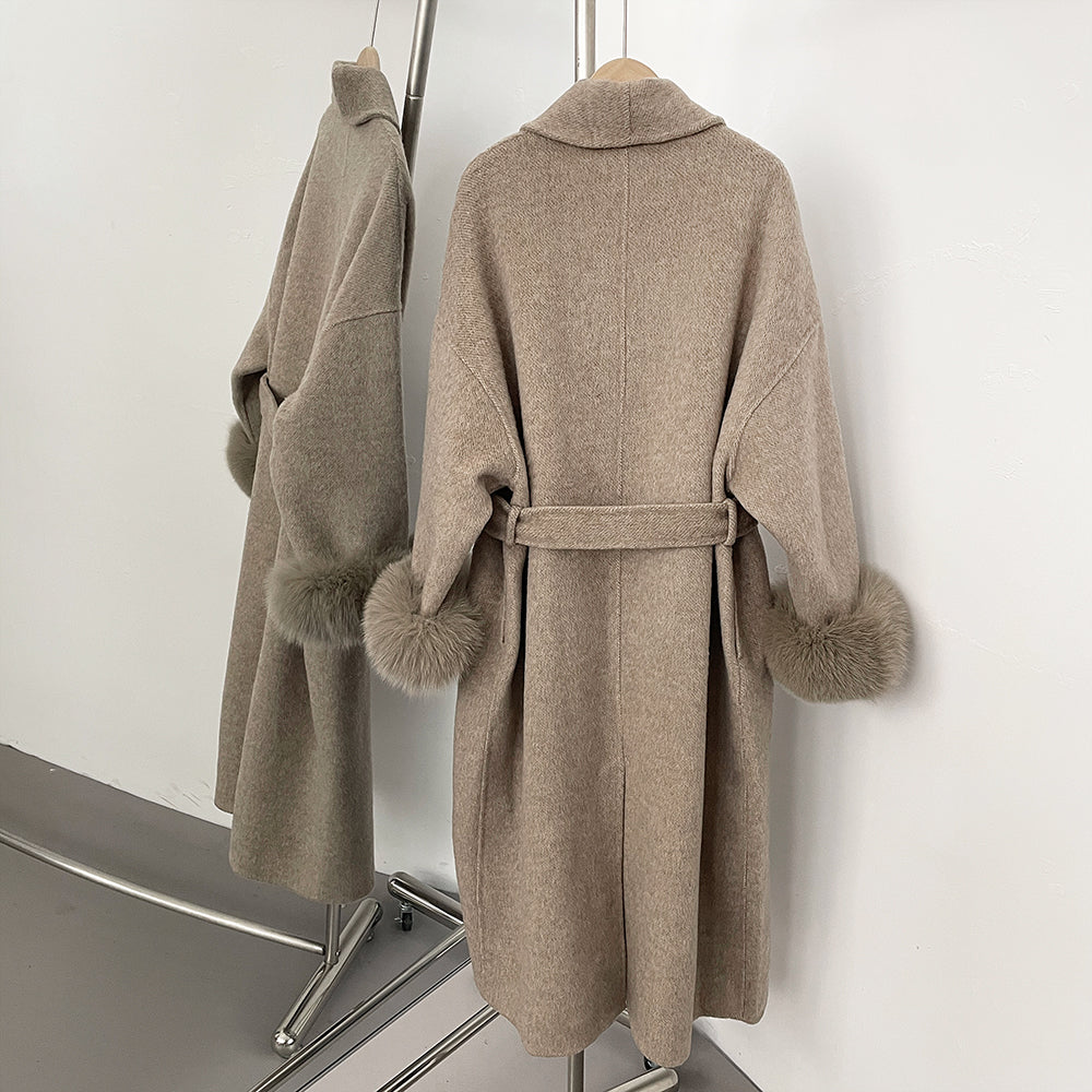 OFTBUY High End Double-sided Wool Strapping Real Wool Fur Coat Women's Removable Cuffs Fox Fur Temperament Cashmere Short Jacket