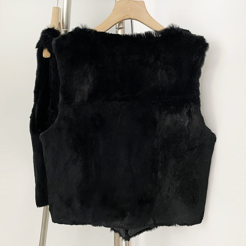 OFTBUY New Autumn Winter Clothes Outerwear Women Natural Patchwork Real Rex Rabbit Fur Vest V-Neck Natural Fur Waistcoat Female