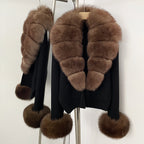 OFTBUY Loose Fit Warm Winter Fashion Lady Outerwear Sweater Female New Women's Knit Cardigan with Large Real Fox Fur Collar