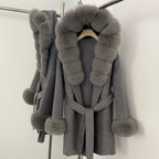 OFTBUY Real Fox Fur Wool Coat Hooded Natural Fur Collar and Cuffs New Autumn Winter Clothes Women Cashmere Woolen Jacket Lady