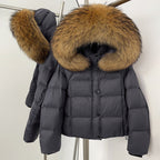 OFTBUY New Autumn Winter Top Clothing Women Tnickened Warm Fluffy Puffer Jacket Femlae Hooded Real Fox Fur Collar Down Caot