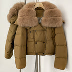 OFTBUY New Short Winter Clothing Women Thickened Warm Fluffy Raccoon Fur Puffer Jacket Female Real Fox Fur Collar Down Coat
