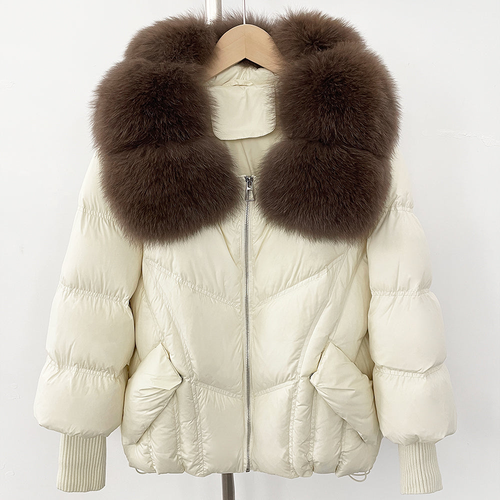 OFTBUY New Autumn Winter Clothes Women Natural Fox Fur Coat Fashion Warm Knit Sleeve Puffer Jacket Real Fur Duck Down Overcoat