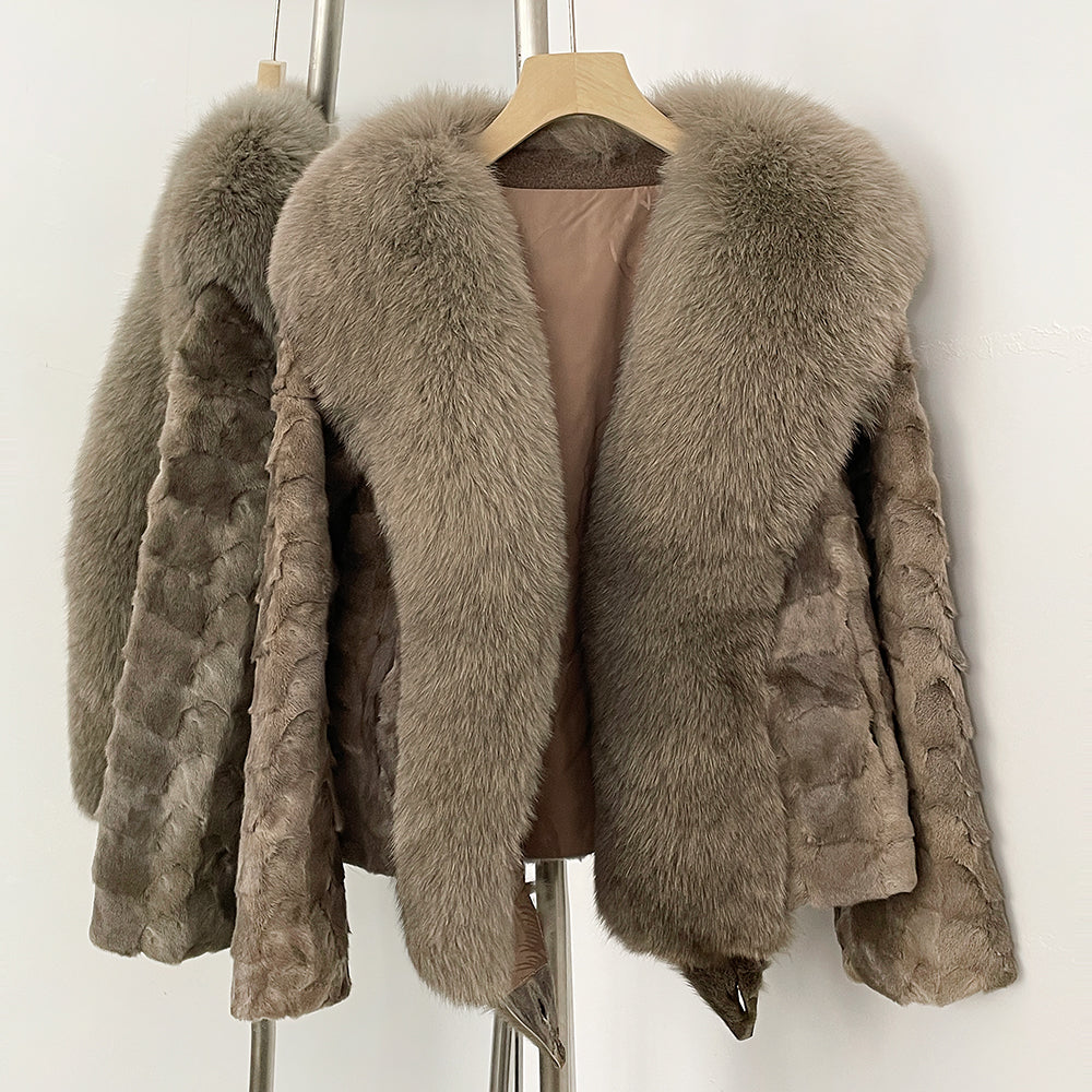 OFTBUY Short Thickened Warm Real Mink Fur Coat Female New Winter Top Clothing Women Natural Fox Fur Fluffy Outerwear Jacket Lady