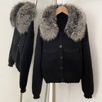 OFTBUY Short Natural Fox Fur Collar Knitted Sweater Coat FemaleReal Fur Clothing New Autumn Winter Knitting Cardigan Women