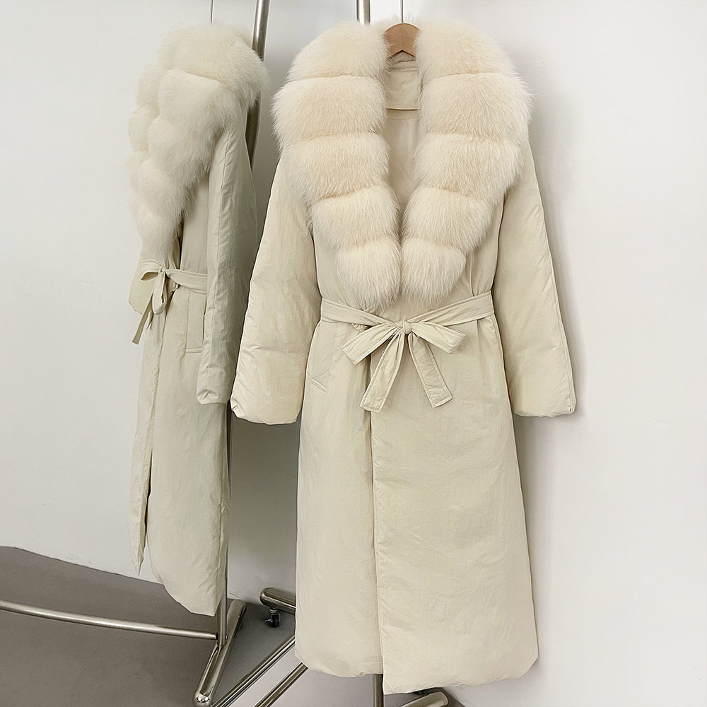 OFTBUY Real Fox Fur Collar Fluffy Puffer Jacket Female New Long Winter Down Clothing Women Thickened Warm White Duck Down Coat