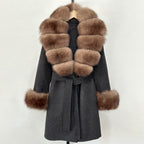 OFTBUY New Autumn Winter Top Clothes Women Belt Natural Fur Wool Coat Female Fashion Warm Woolen Jacket with Real Fox Fur Collar