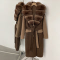 OFTBUY New Fashion Fur Cuff Winter Clothes Women Real Fox Fur Collar Woolen Coat Female Warm Double-faced Cashmere Wool Jacket