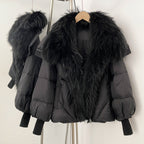 OFTBUY New Women's Duck Down Jacket Whit Large Real Fox Fur Collar Puffy Sleeve Warm Loose Puffer Jacket Winter Luxury Outerwear
