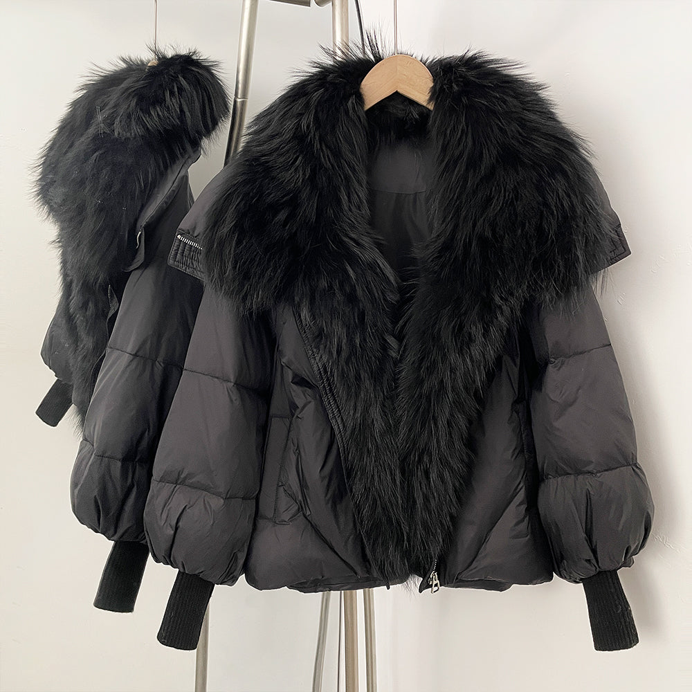 OFTBUY New Women's Duck Down Jacket Whit Large Real Fox Fur Collar Puffy Sleeve Warm Loose Puffer Jacket Winter Luxury Outerwear