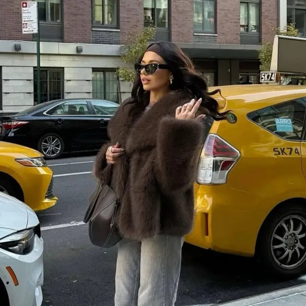 OFTBUY High Street Luxury Big Fur Collar Faux Fox Fur Jacket Female Overcoats Winter Clothes New Fashion Gradient Fluffy Fur Coat Women