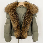 OFTBUY Ultra-Luxury 90% Duck Down Puffer Jacket with Oversized Real Fox & Raccoon Fur Collar