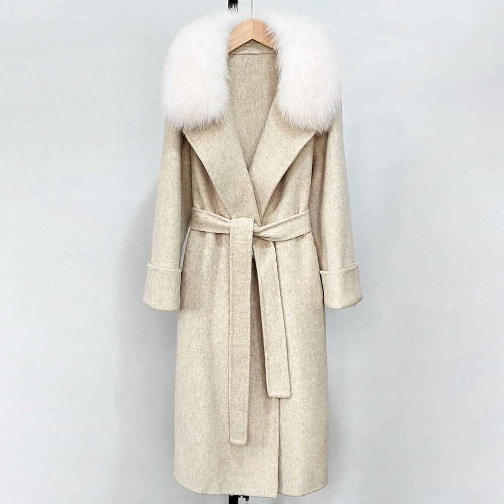 OFTBUY New Autumn Winter Long Clothing Women Natural Fur Woolen Jaket Female Fashion Warm Wool Coat with Real Fox Fur Collar