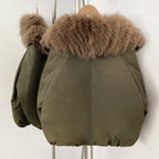 OFTBUY Luxury Oversized Real Fox Fur Collar Duck Down Cropped Jacket - 90% Duck Down Fill Winter Puffer Coat