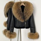 OFTBUY New Winter Real Fox Fur Collar and Cuffs Clothes Women Short Faux Leather Fake Fur Inner Jacket Female Thick Warm Coat