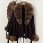 OFTBUY Belt Knit Warm Winter Luxury Casual Fashion Outerwear Sweater Female New Women's Knit Coat with Large Real Fox Fur Collar