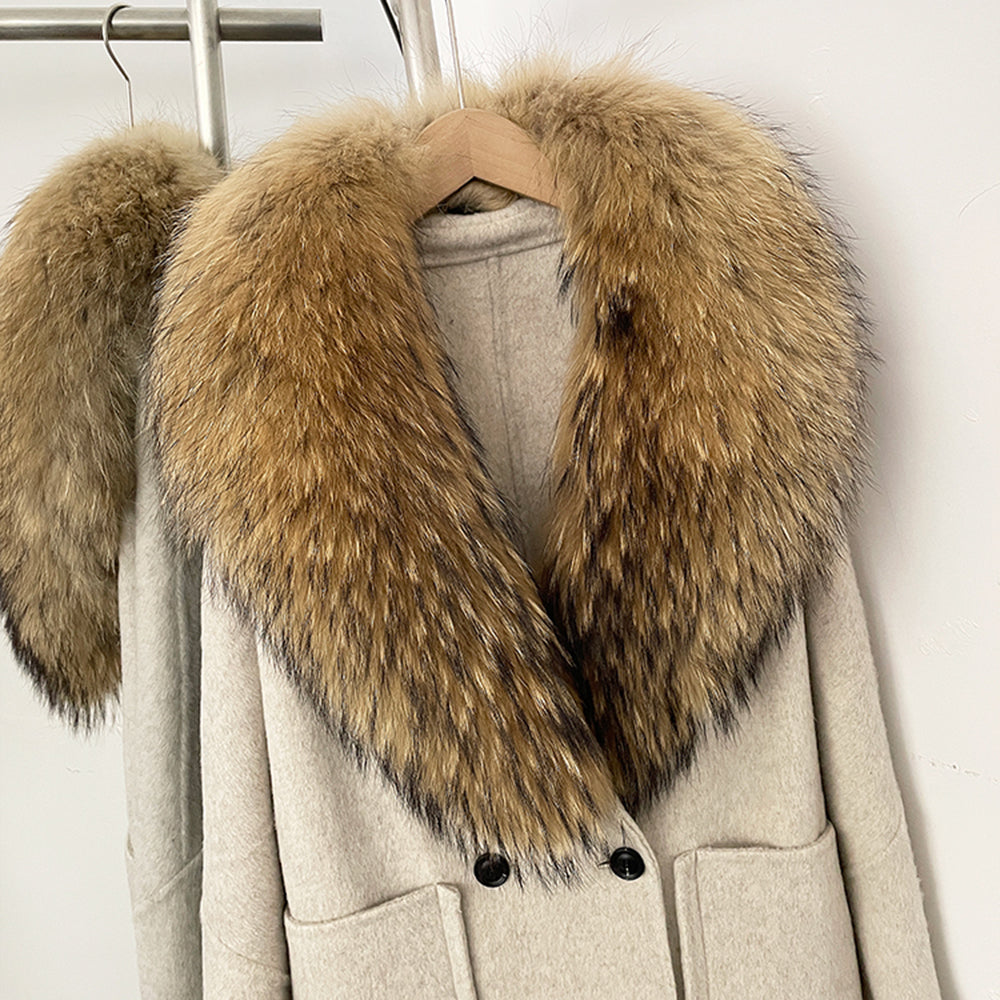 OFTBUY Double Breasted Pockets Long Luxury Warm Winter Outerwear New Women's Double-Faced Wool Coat with Real Fox Fur Collar