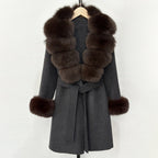 OFTBUY New Autumn Winter Top Clothes Women Belt Natural Fur Wool Coat Female Fashion Warm Woolen Jacket with Real Fox Fur Collar