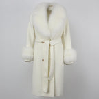 OFTBUY Winter Jacket Women Long Natural Wool Blends Cashmere Real Fur Coat Double Breasted Belt Warm Streetwear New Fashion